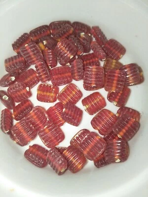 30 glass lampwork beads red ribbed flat square 12/12mm (b3130) - Image 1 of 3