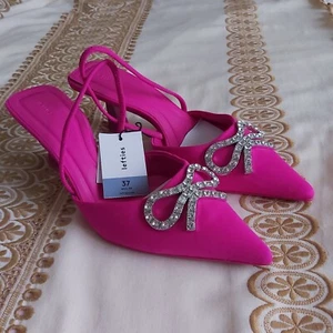 Zapatos rosa con lazo de brillos 37 Pink heels shoes with shiny rhinestones - Imagen 1 de 11