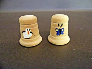 Set Of Two Hand Painted Wooden Turned Thimbles - Picture 1 of 4