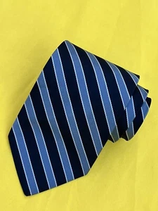 Authentic CHAPS RALPH LAUREN Striped Design On Navy Blue 100% Silk Necktie Tie - Picture 1 of 11