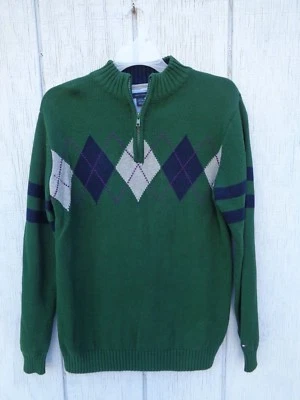 TOMMY HILFIGER Sweater Boys Size L / G 16-18 Green Plaid Classic Knitted Jacket - Image 1 of 4