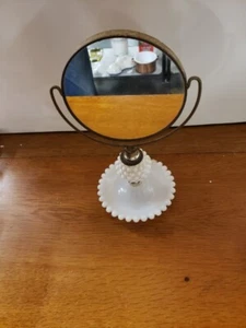 Vintage Hobnail Milk Glass Swivel Double Sided Vanity Mirror & Trinket Tray - Picture 1 of 6