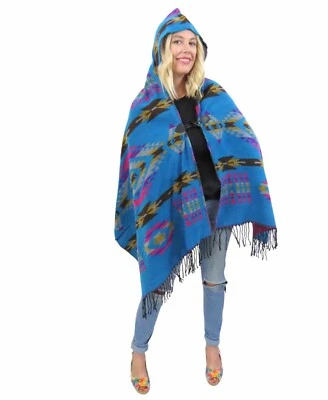 Women's Greca Cape Shawl Wrap Aztec Design Boho Cotton Cashmere Blend Poncho - Image 1 of 4