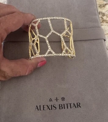 100% Authentic Alexis Bittar Honeycomb Crystal Spike Gold Cuff Bracelet $345 - Image 1 of 4