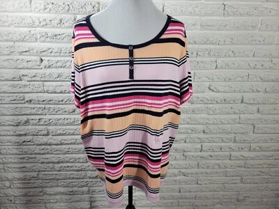 Croft Barrow Womens Top 2X Plus Tee Short Sleeve Pink Stripe Cotton Blend Knit Foto 1 de 4