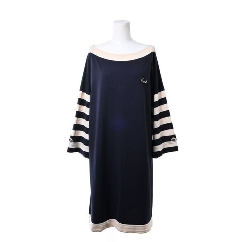 Abito Chanel in maglia di cotone con motivo cocco 42 blu navy r4_0713