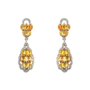 Aretes de plata de ley 925 con diamantes de talla rosa y zafiro amarillo, - Imagen 1 de 3
