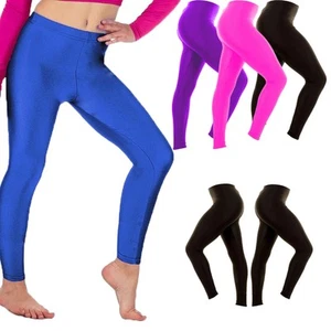 Mädchen glänzende Leggings ohne Fuß | Ballett Tanz Fitness Yoga Hose Nylon Lycra | Alter 5-13 - Bild 1 von 7