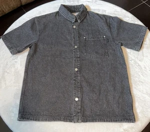 Nike Air Jordan Denim Snap Front Shirt Men's Sz M Black Short Sleeve FZ2131-010 - Picture 1 of 15