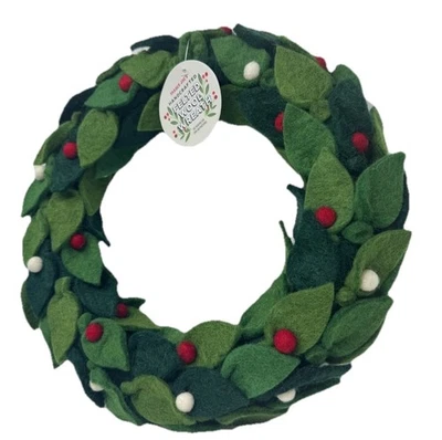 Corona de Navidad de lana de fieltro artesanal Trader Joe's decoración navideña 2025 NUEVA Foto 1 de 4