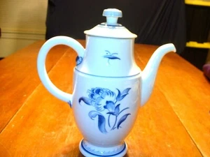 Vintage Bing & Grondahl Hand Painted Blue & White Flowers & Bands Coffee Pot - Picture 1 of 4
