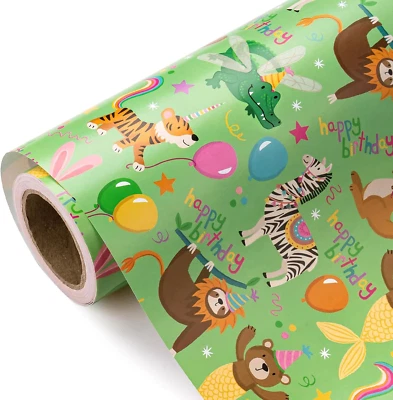 动物儿童包装纸卷 - 迷你卷 - 17 英寸 x 33 英尺 - 婴儿动物 Bi — 第 1/4 张图片