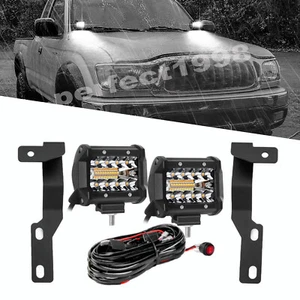 For 2005-15 Toyota Tacom Amber 4'' LED Light Hood Ditch Bracket Mount Wiring Kit - Picture 1 of 20