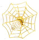 Vintage Golden Spiderweb with Clear Crystal Spider Brooch 2" Diameter Signed LM 