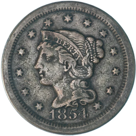 1854 (P) Braided Hair Large Cent Very Fine VF See Pics A698 Cover