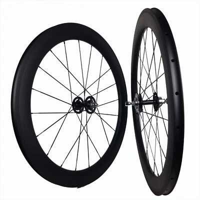700C Track FIxed Gear Bike Cycling Full Carbon Wheelset 23*50/60mm Clincher Rims - Image 1 of 4