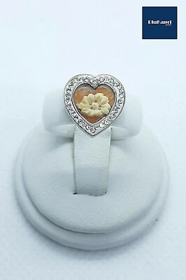 Anello donna in argento 925 fascIa ceramica con CUORE cammeo con zirconi - Immagine 1 di 4