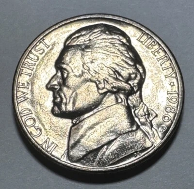 1986-P Jefferson Nickel 5cent Coin Uncirculated BU from US Mint Set - Image 1 of 4