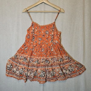Urban Outfitters Sundress Orange Floral Mini Embroidered Scalloped Hem Small - Picture 1 of 10