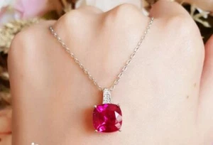 2ct Lab-Created Pink Ruby Solitaire Pendant Chain 14k White Gold Plated - Picture 1 of 4