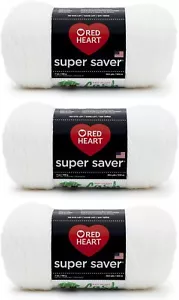 Red Heart Super Saver White Yarn - 3 Pack of 198g/7oz - Picture 1 of 6