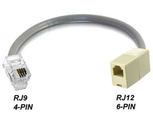 2 PK RJ9 RJ22 4P4C 4PIN MALE to RJ12 RJ11 6P4C 6PIN FEMALE HEADSET PHONE ADAPTER - Picture 1 of 1