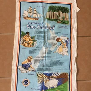 Vintage cotton Tea Towel history of New Zealand hallifax brand Souvenir - Picture 1 of 5