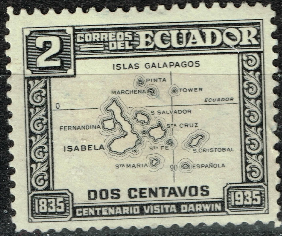 Galapagos Islands Ecuador Geography Map stamp 1935 MLH A-24 - Image 1 of 1