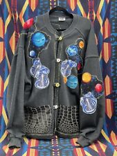 JERZEE Adult 3X Grey Handmade Outer Space Wizard Patchwork Cardigan