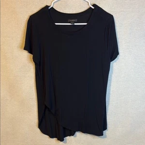 Halogen Womens T-Shirt Top Small Black Rayon Spandex Short Sleeve Stretch Casual - Picture 1 of 5