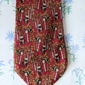 Salvatore Ferragamo Panda Bear Print Tie 100% Silk Novelty Italian - Picture 1 of 5