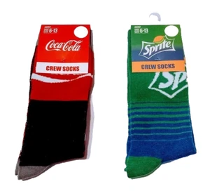 2 PAIR COCA-COLA AND SPRITE WOMEN'S / MEN'S CREW SOCKS ( Fits Size 6 to 12 ) - Picture 1 of 1