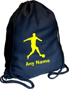 Footballer Print BLACK Kids COTTON Childs School Sports Gym PE Bag, Xmas - Picture 1 of 11