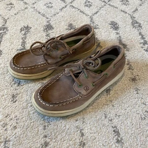 Sperry Boys Size 12M Brown Leather Boat Shoes Sneakers Spy Cupsole 2 Eye - Picture 1 of 5
