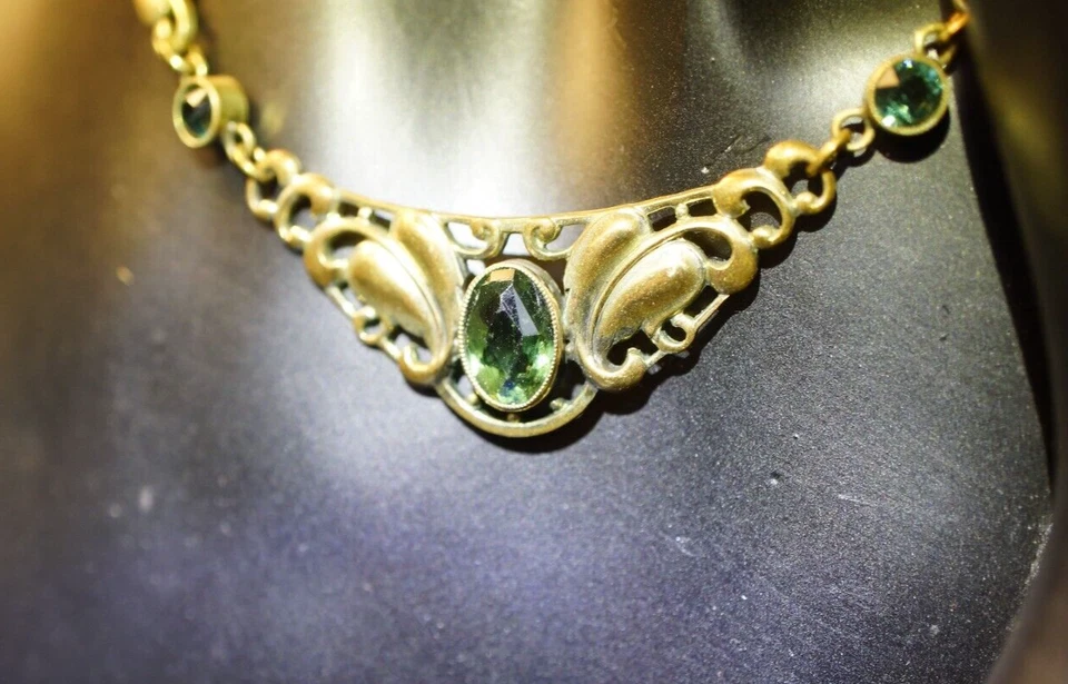 Kette Trachtenkette Gold Art Deco Antik Jugendstil Peridot - Bild 1 von 4