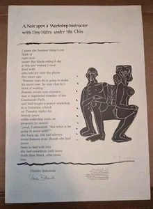 SIGNED CHARLES BUKOWSKI Broadside Note Upon a Workshop Instructor Karyl Klopp - Picture 1 of 6