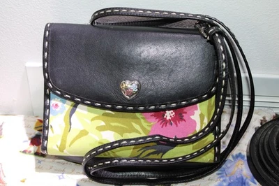 Bolso sin asas Bandolera Organizador Cartera Monedero BRIGHTON Bloom Pequeño Cuero Negro Rosas Foto 1 de 4