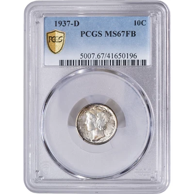 1937-D 10c Mercury Dime ~ PCGS MS67FB - Full Bands - Image 1 of 2