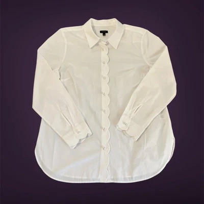 Camisa Talbots Popelina De Gran Tamaño Talla Mediana Blanca Festoneada Botón Cuello Frontal Foto 1 de 4