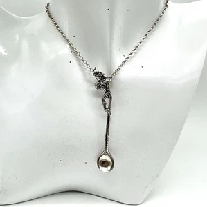 Ciondolo cucchiaio sale elefante argento sterling vintage con catena 22” 8,20 grammi - Foto 1 di 8