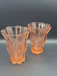 Paar schöne Art Deco kubistische rosa Pressglas Scailmont Vasen 17 cm Sellerie - Bild 1 von 8
