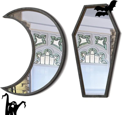 2 Pieces Tiny Coffin Moon Mirror Cute Goth Room Decor Spooky Gothic Decorative M - Image 1 of 4