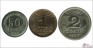 Spain - Civil War Asturias And Leon 50ct 1pta 2pta. 1937 Cta. EBC / XF - Picture 1 of 2