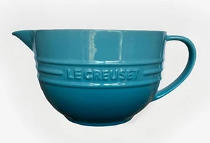 Le Creuset Stoneware Mixing Batter Bowl Teal Ombre Handle Spout 2qt - Picture 1 of 8