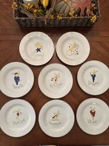 POTTERY BARN SANTA'S REINDEER SALAD/DESSERT PLATES ~ SET of 8 ~ DISCONTINUED - Picture 1 of 11