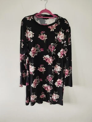 New Look ladies tunic Top Size 18 Casual Black Pink Floral Long Sleeve Casual  - Image 1 of 4