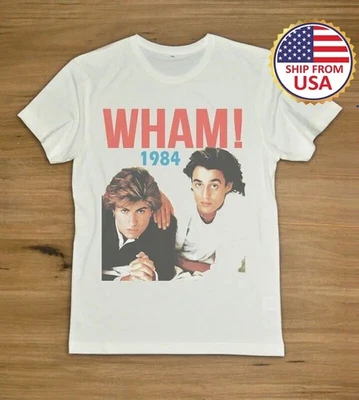 Camisa De Colección 1984 Wham George Michael Andrew Ridgeley Talla Completa BLANCA B7835 Foto 1 de 3