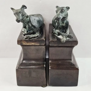 Maitland Smith Bronze Whippet Dog Bookends 7" Vtg Patina - Picture 1 of 17