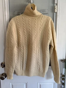 Jantzen Country Squire Sweater Vtg 100% Virgin Wool Cream Cable Turtleneck Sz L - Picture 1 of 7