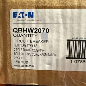 EATON QBHW2070 UNTERBRECHER 2POLIG 70A 120/240V 22KAIC NEU IM KARTON VERSANDBEREIT - Bild 1 von 1
